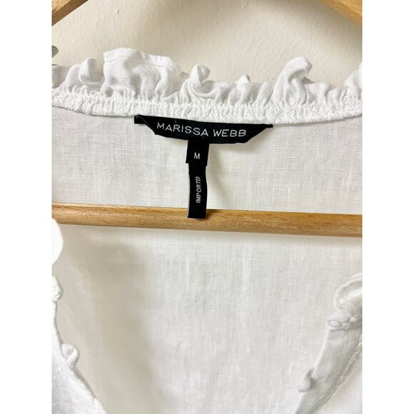 Marissa Webb Quincy 100% Linen Puff Sleeve Tie-Front Mini Dress White Women's M - Picture 4 of 6
